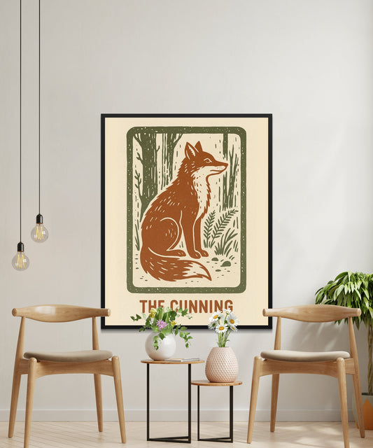 Vintage Fox Art Print, Rustic Forest Animal Wall Decor, Woodland Nursery, Nature Inspired Home Decoration
