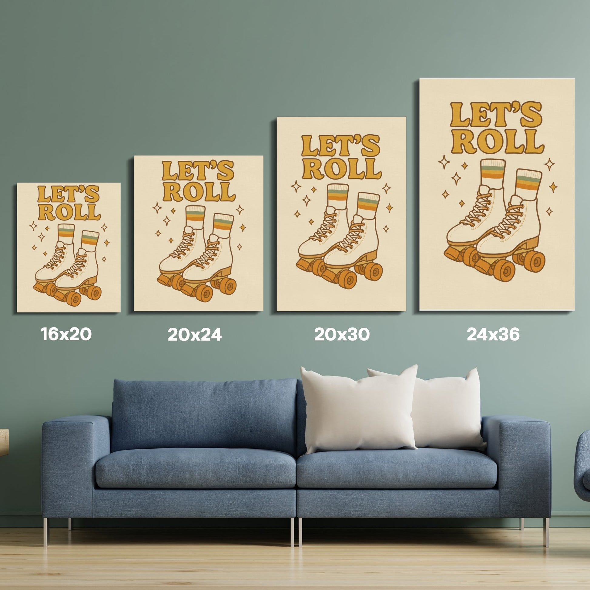 Vintage Roller Skates Art Prints, Retro Skating Wall Decor, Set of Four Canvas Sizes