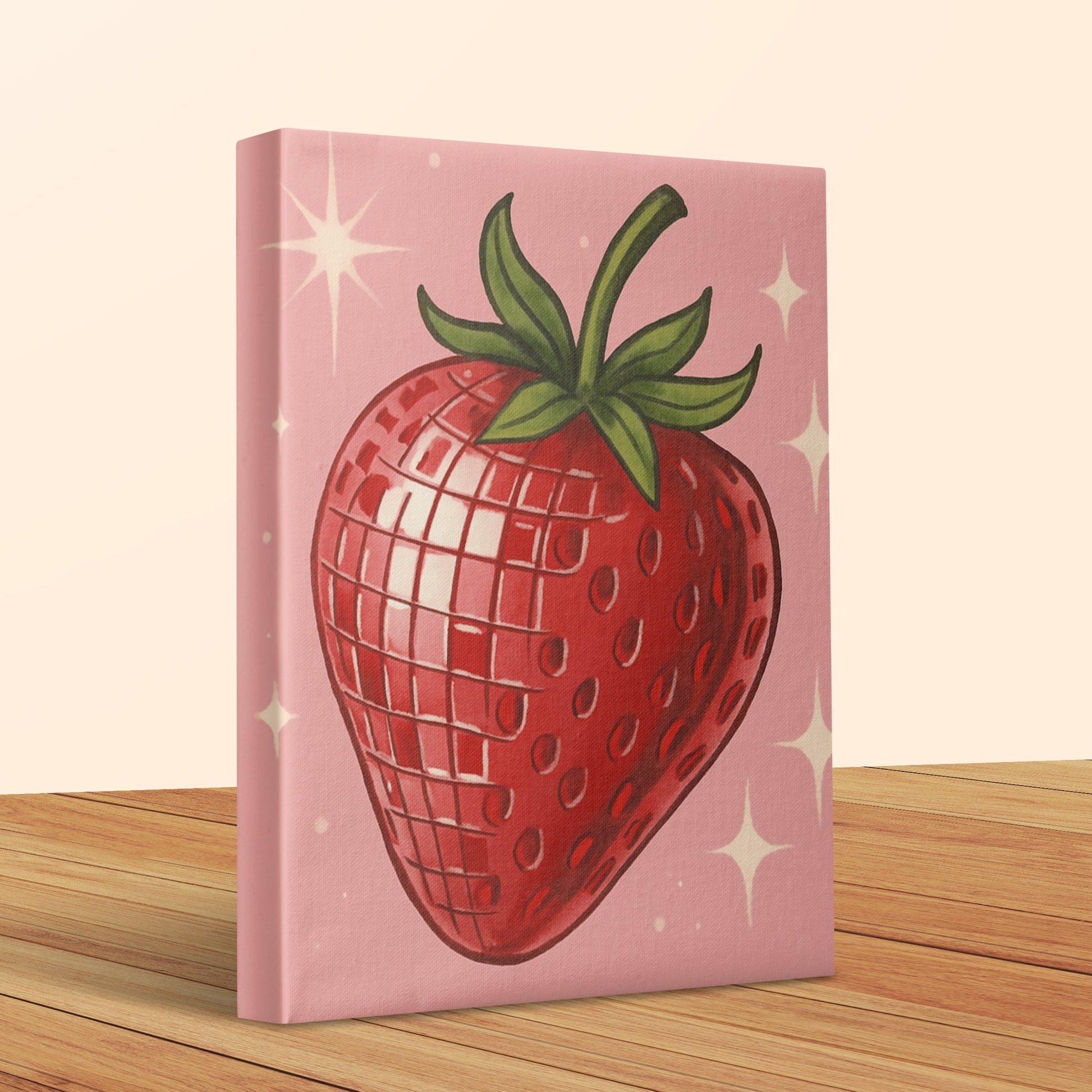 Hand-Painted Strawberry Canvas Art, Pink Fruit Wall Decor, Sparkling Kitchen Painting, Gift Idea