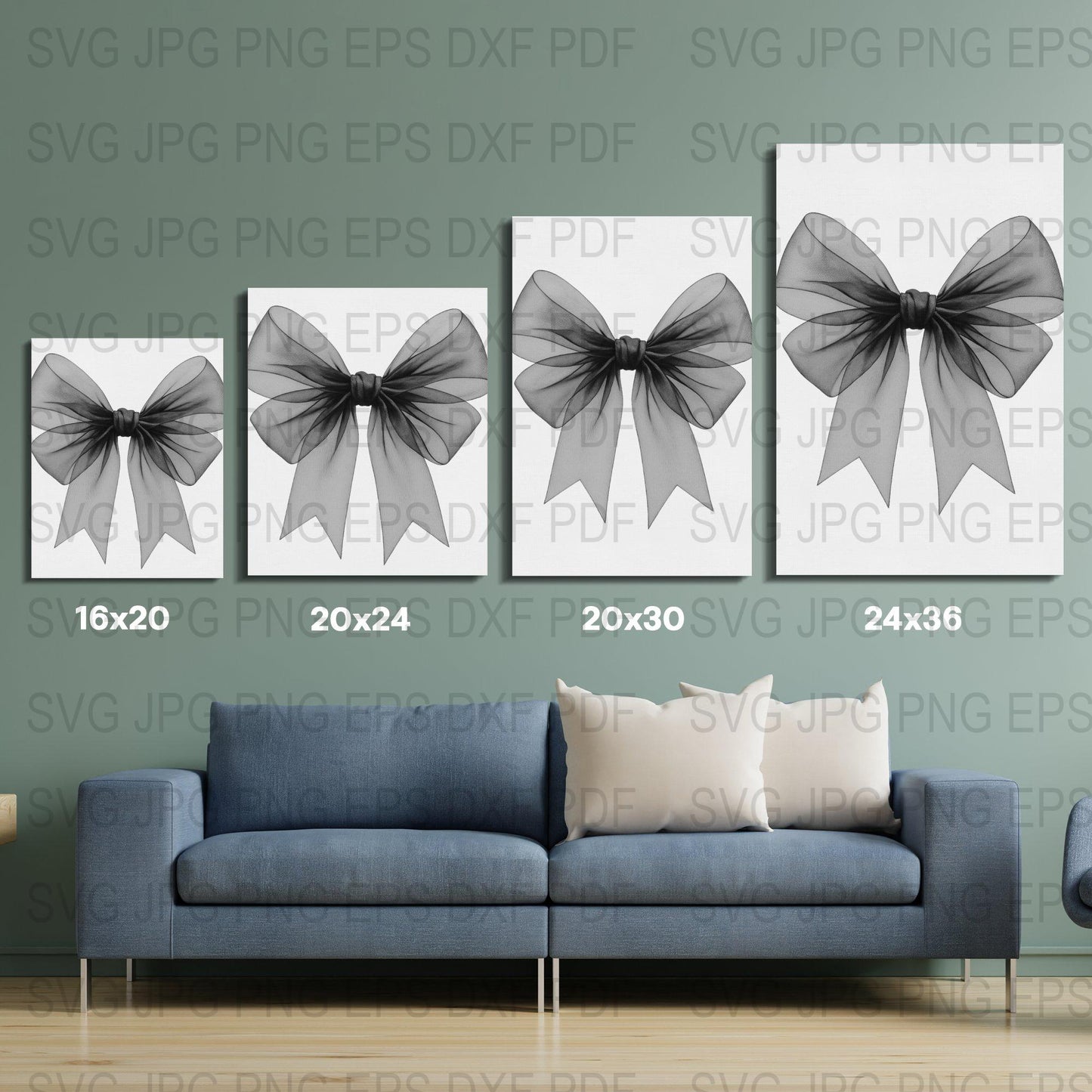 Modern Black Bow Wall Art Print Set, Monochrome Living Room Decor, Minimalist Digital Download Images