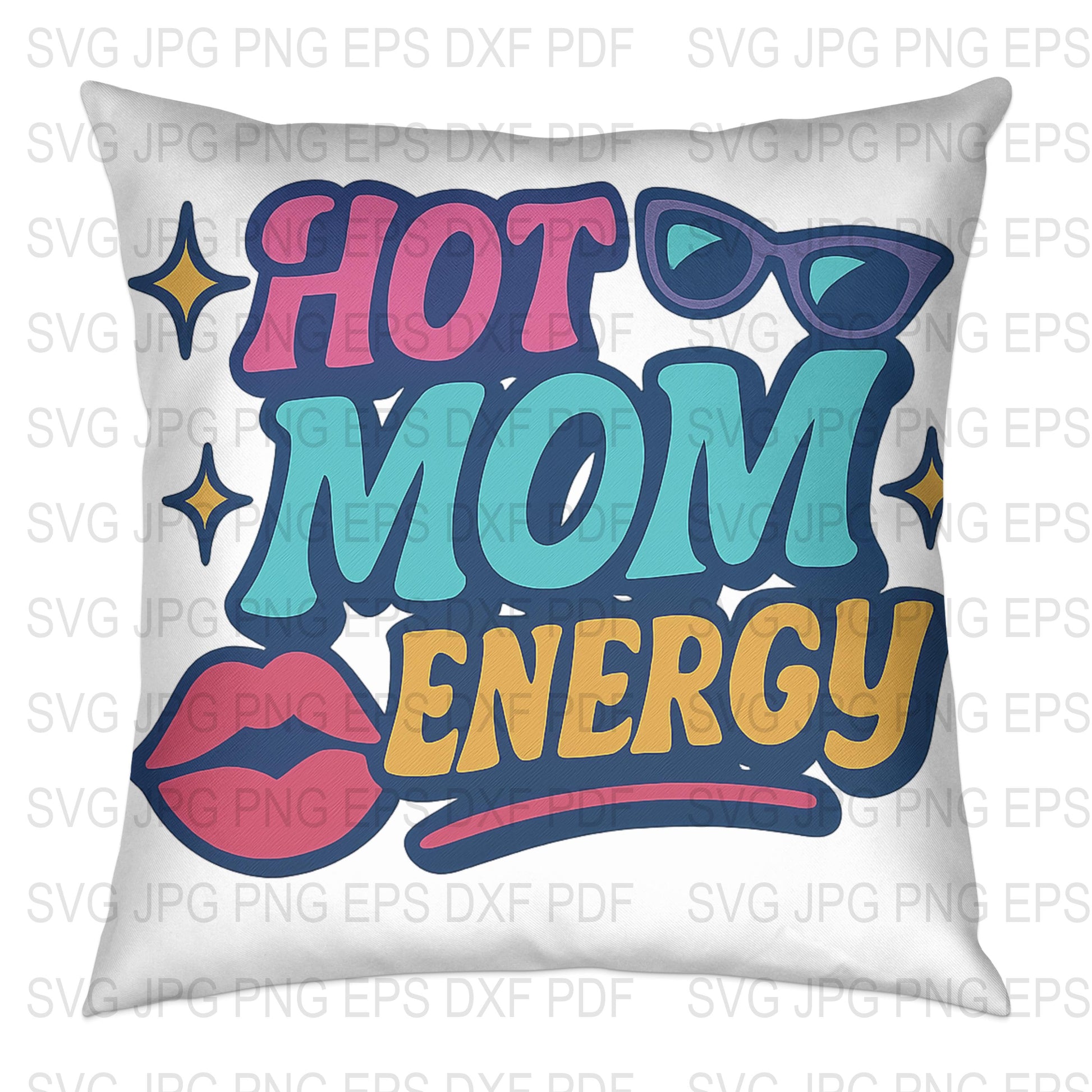 Hot Mom Energy Pillow Cover, Colorful Typography Cushion, Perfect Gift for Mother's Day, Vibrant Home Decor