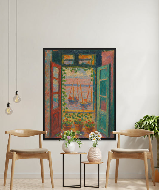 Colorful Abstract Window Painting, Modern Artwork for Living Room, Wall Decor Canvas Print