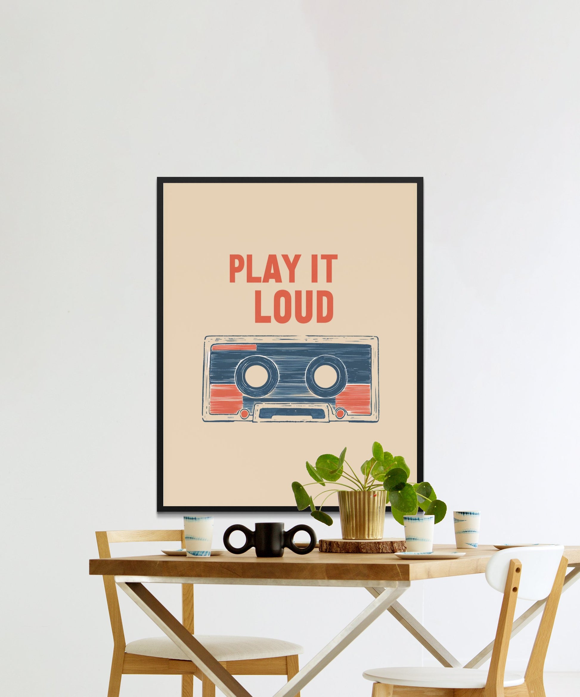 Vintage Cassette Tape Wall Art Print, Retro Music Poster, Play It Loud, Home Decor, Office Decoration, Unique Gift Idea