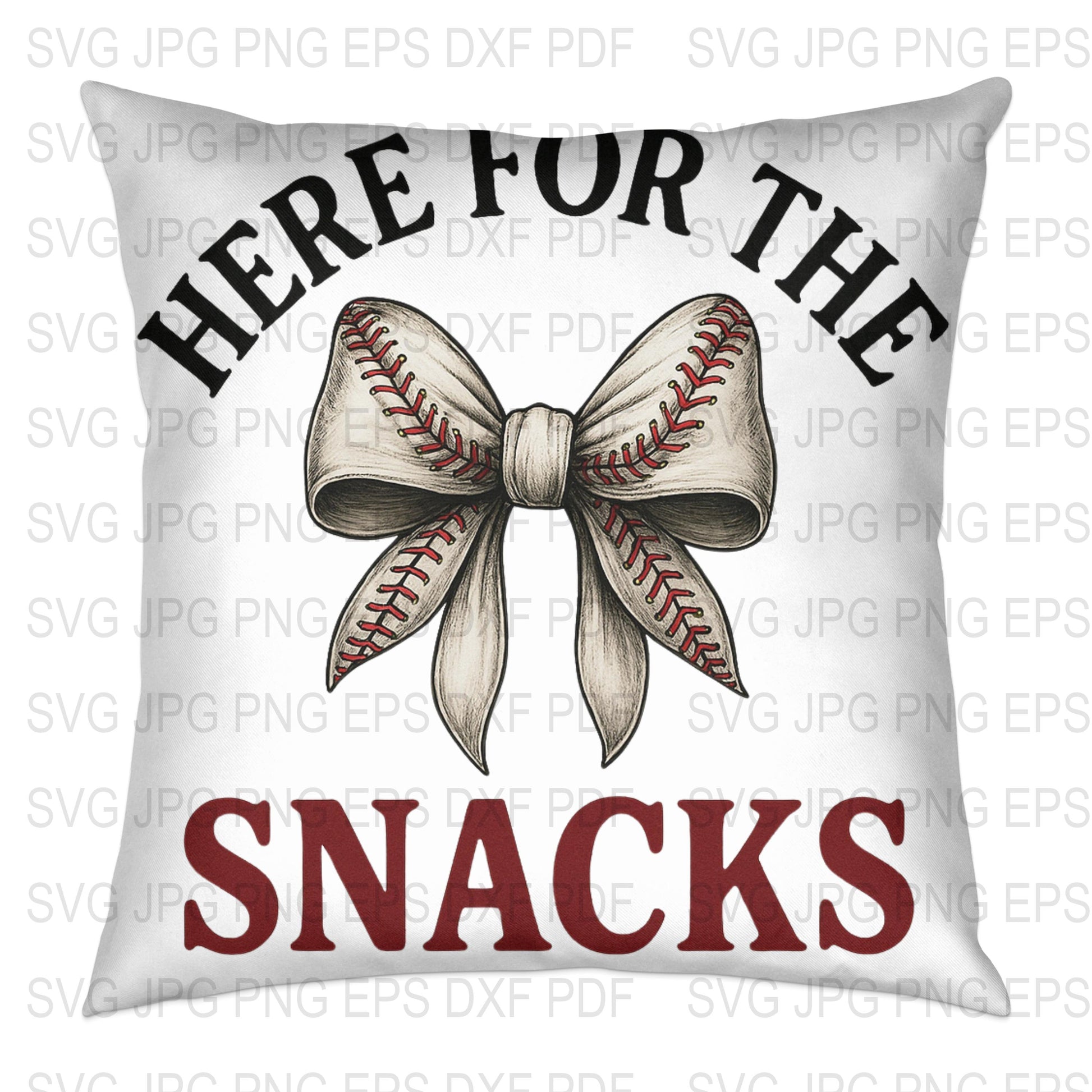 Baseball Themed Throw Pillow, 'Here for the Snacks' Design, Decorative Couch Cushion, Sports Fan Gift, Vintage Style