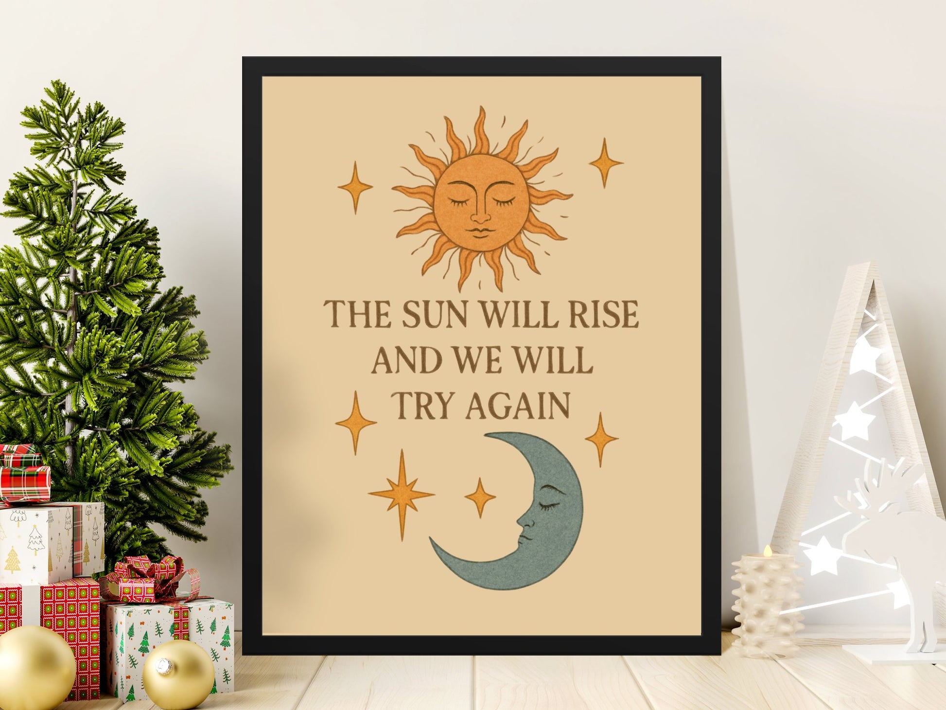 Sun and Moon Inspirational Quote Wall Art, Celestial Poster Print, Boho Chic Home Decor, Bedroom Aesthetic, Unique Gift Idea