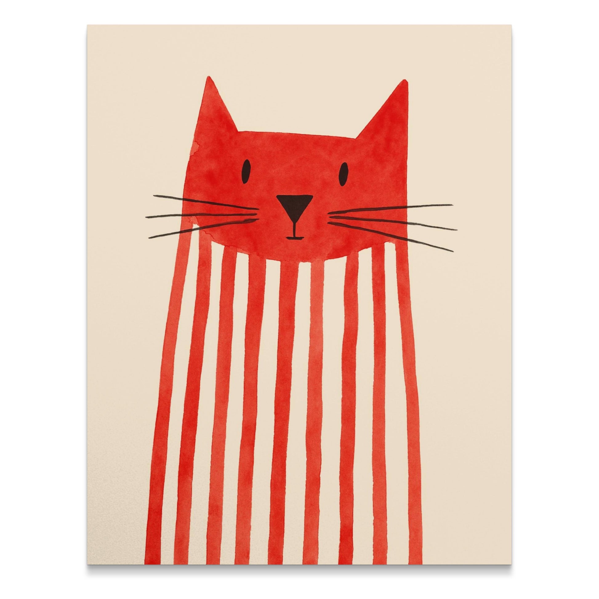 Minimalist Red Cat Art Print, Abstract Whimsical Cat Poster, Modern Home Wall Decor, Unique Graphic Design, Animal Illustration