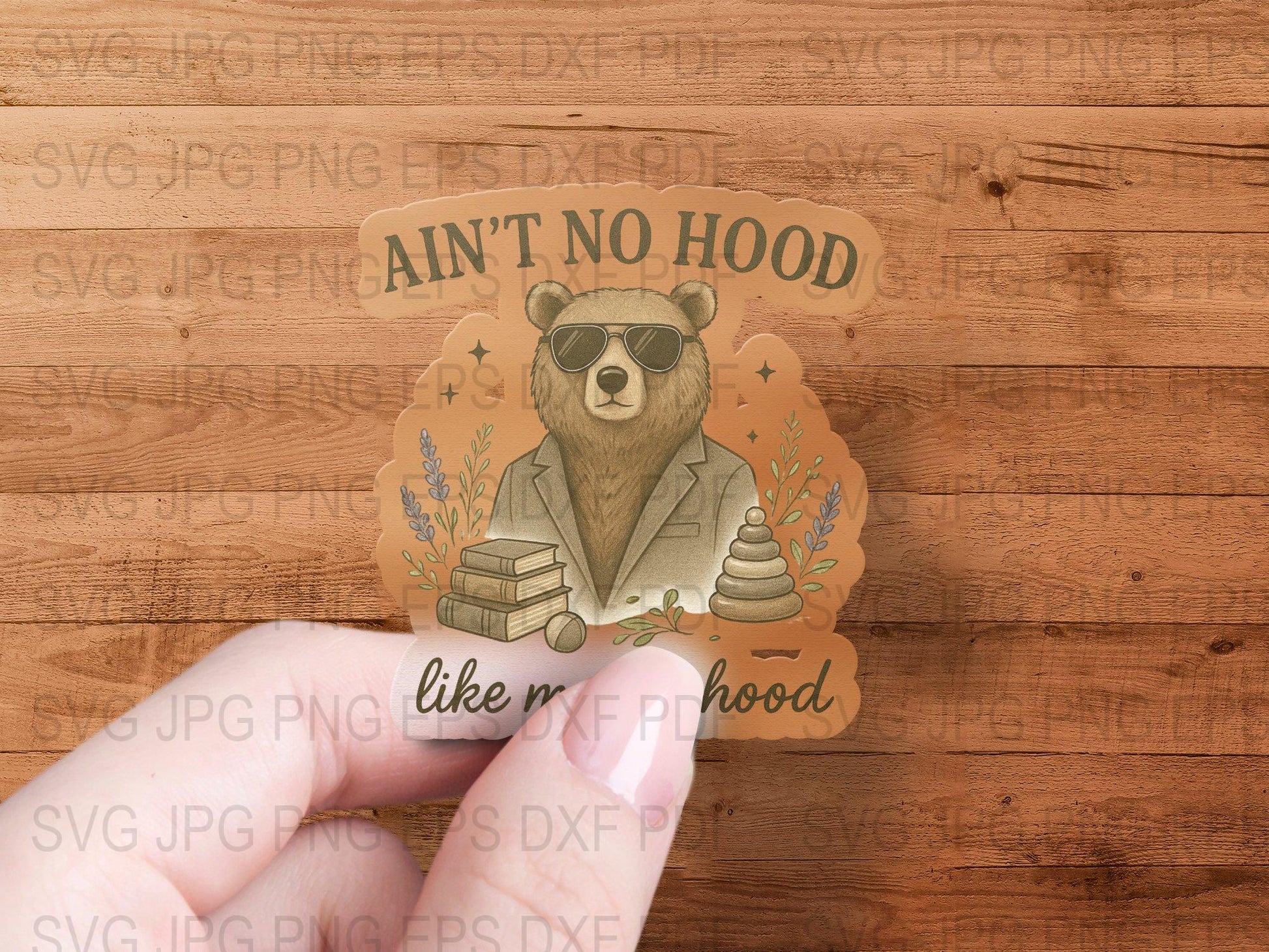 Bear Sticker 'Ain't No Hood Like Motherhood' Cute Animal Vinyl Decal for Laptop, Books, Planner Decor