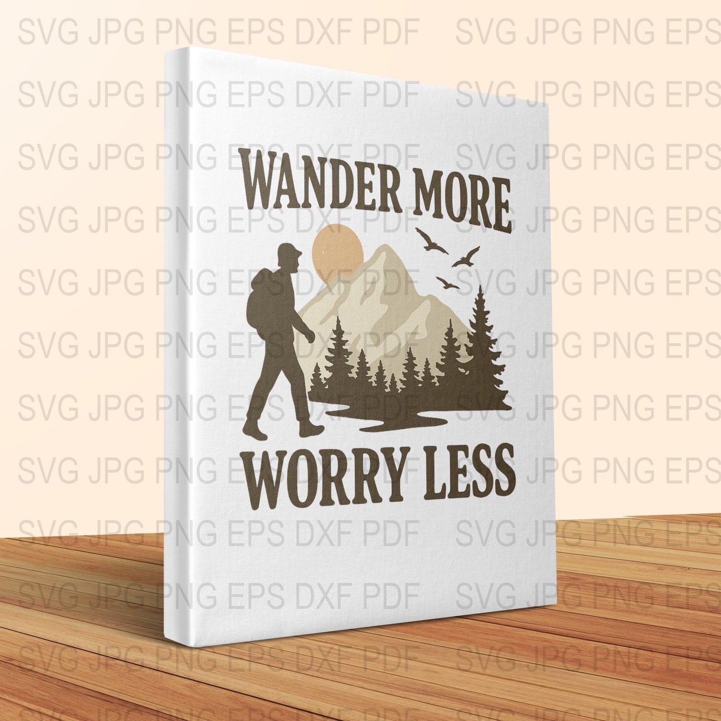 Wander More Worry Less Canvas Print, Nature Hiking Wall Art, Inspirational Quote Home Decor