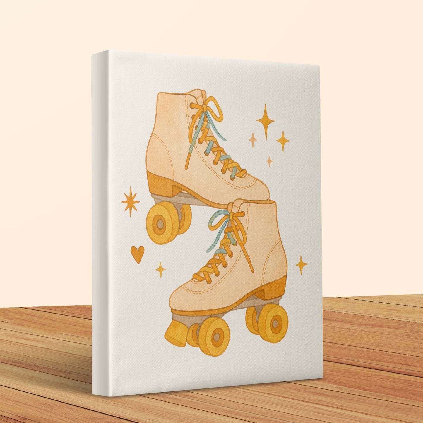 Vintage Roller Skates Canvas Print, Retro Style Wall Art, Decorative Home Decor, Sparkle Stars and Heart Design