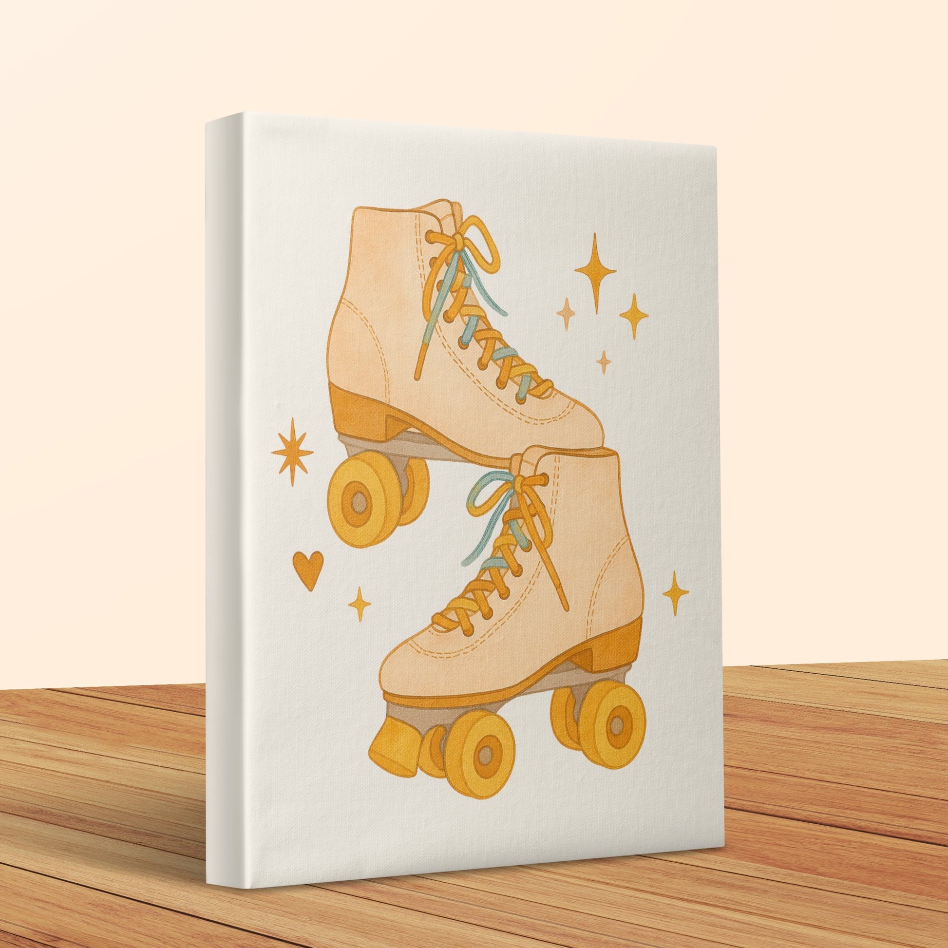 Vintage Roller Skates Canvas Print, Retro Style Wall Art, Decorative Home Decor, Sparkle Stars and Heart Design
