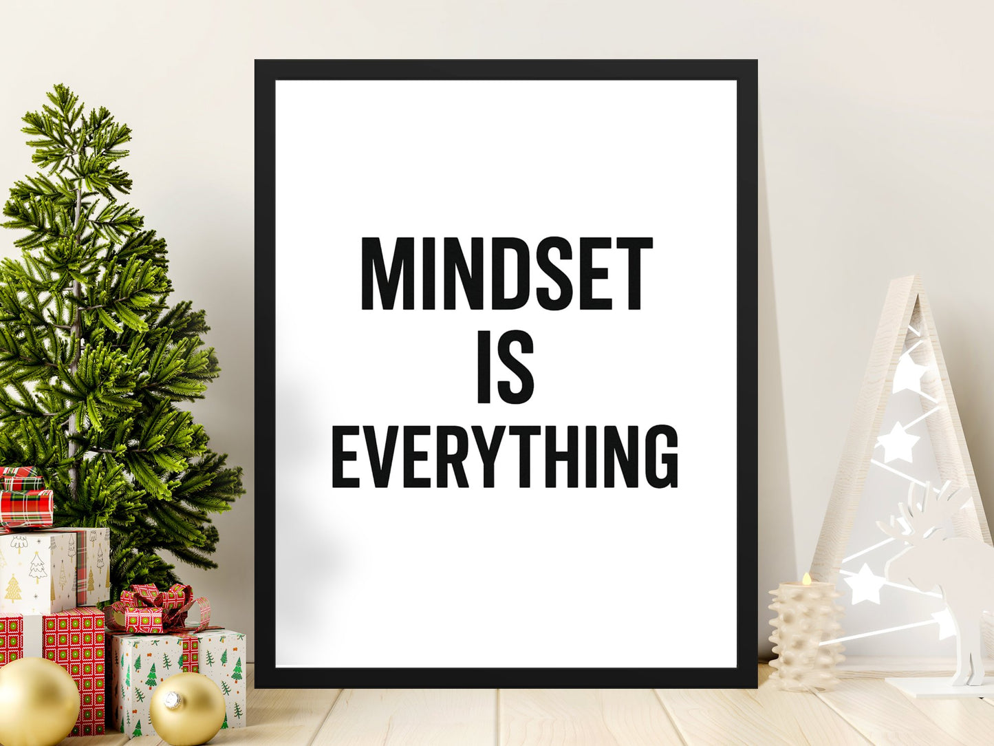 Mindset Is Everything Inspirational Quote Poster, Black and White Wall Art Decor, Home Office Decoration, Framed Print, Holiday Gift Idea
