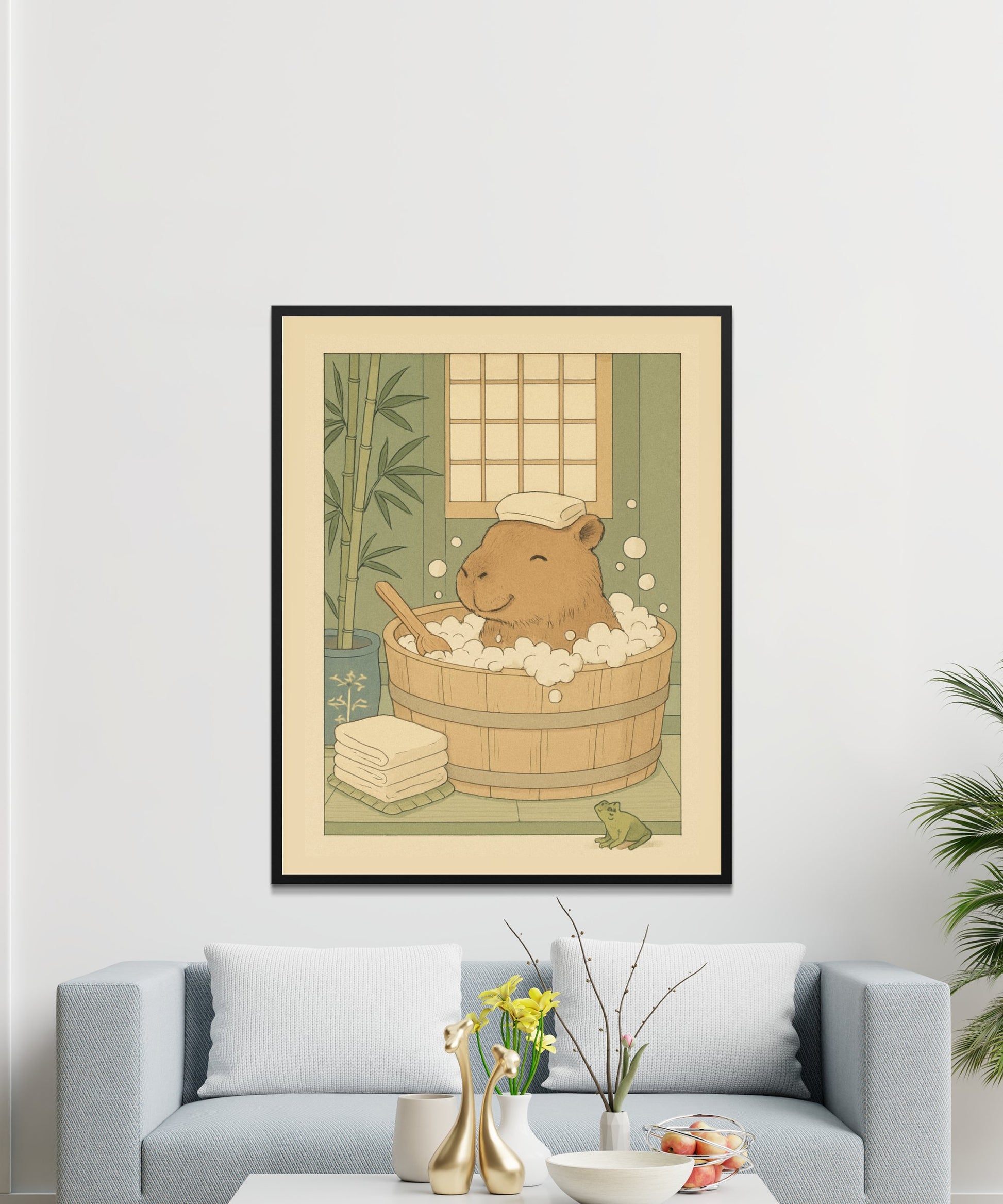 Cute Capybara Bath Art Print, Animal in Tub Poster, Relaxing Spa Wall Decor, Japanese Style Home Decoration, Unique Housewarming Gift