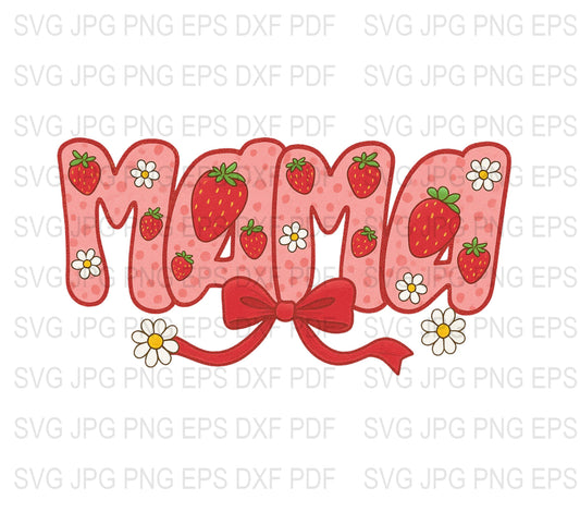 Strawberry Lettering Clipart, Red Berry and Daisy Design, Digital Download SVG, JPG, EPS, PDF Files for Crafting and Projects