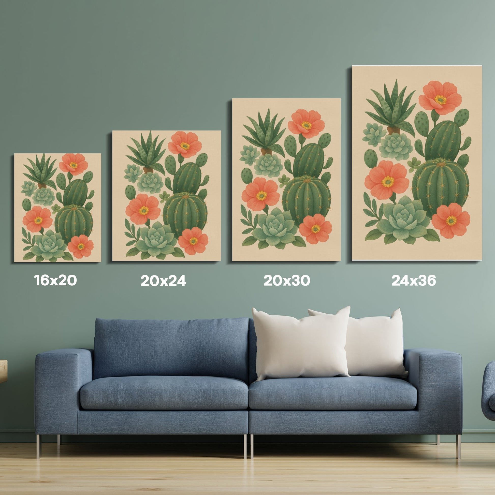 Botanical Cactus Prints Set, Wall Art Decor, Floral Succulent Illustrations, Living Room Gallery, Modern Home Aesthetic, Green Orange
