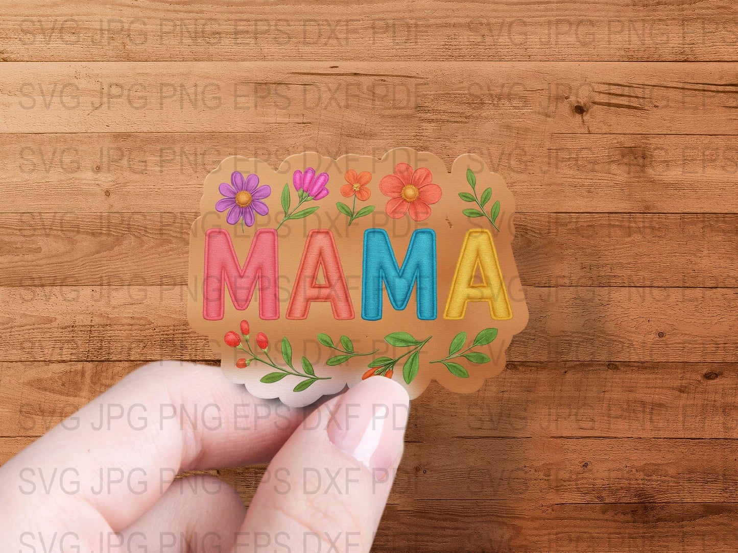 Mama Floral SVG Cut File, Colorful Mother's Day Gift, Digital Download, PNG DXF