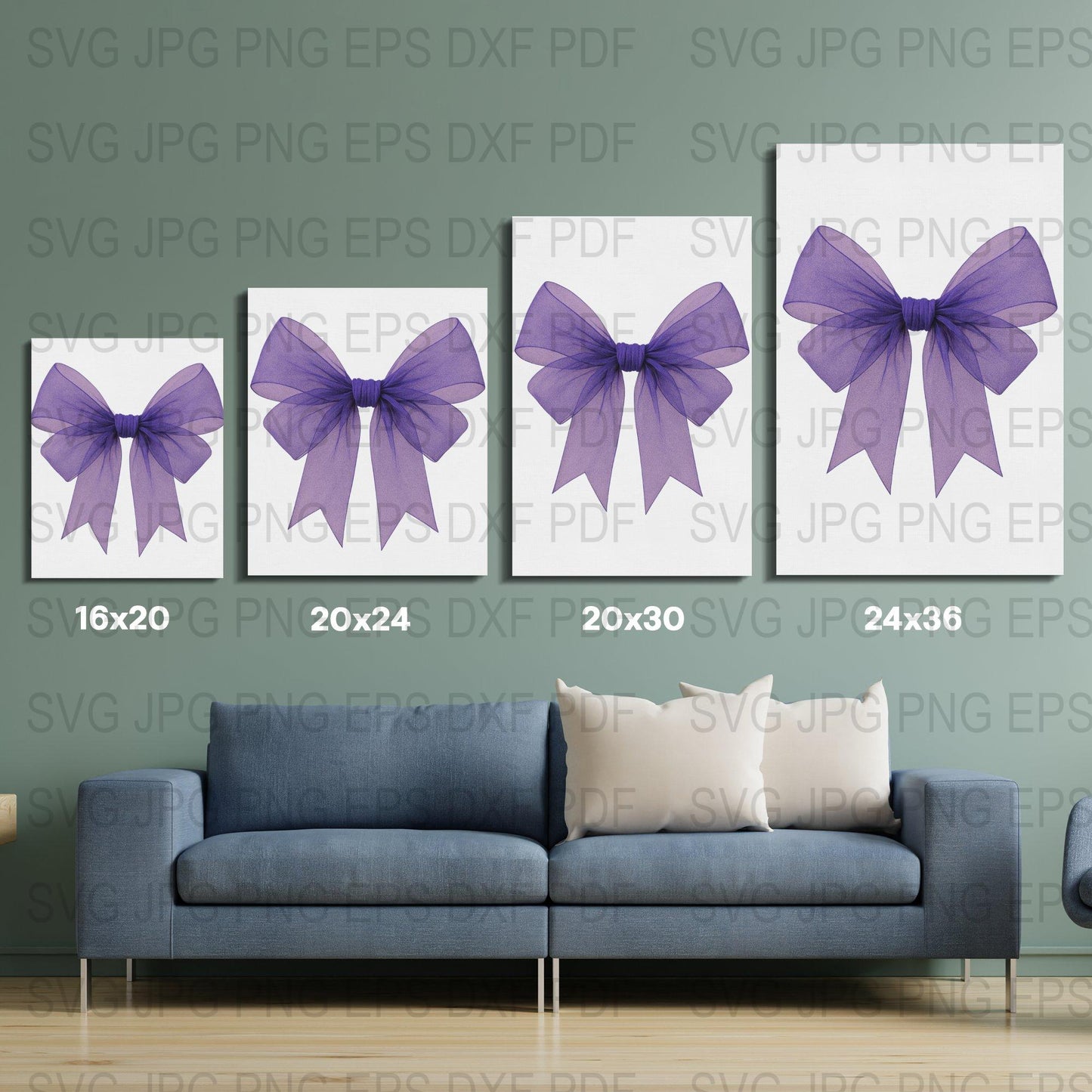 Purple Bow Wall Art Prints Digital Download, svg jpg png eps pdf, Home Decor Set