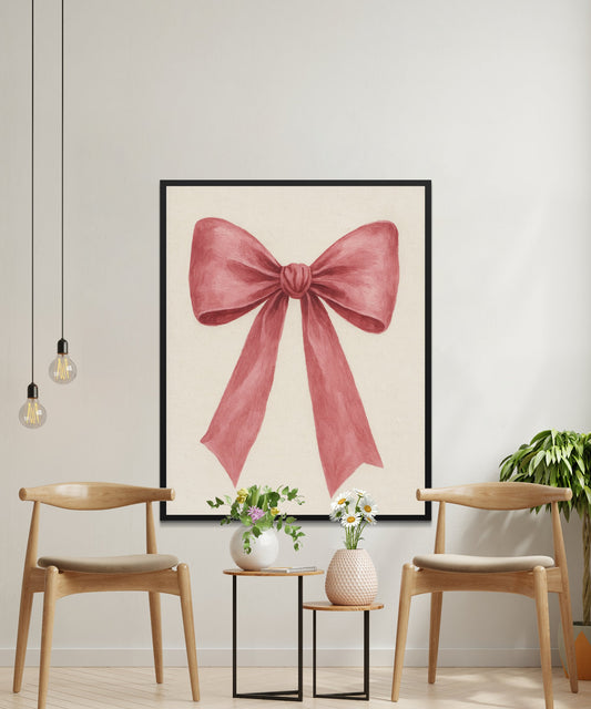 Large Pink Bow Art Print, Feminine Wall Decor, Elegant Nursery Room Poster, Chic Home Interior Design