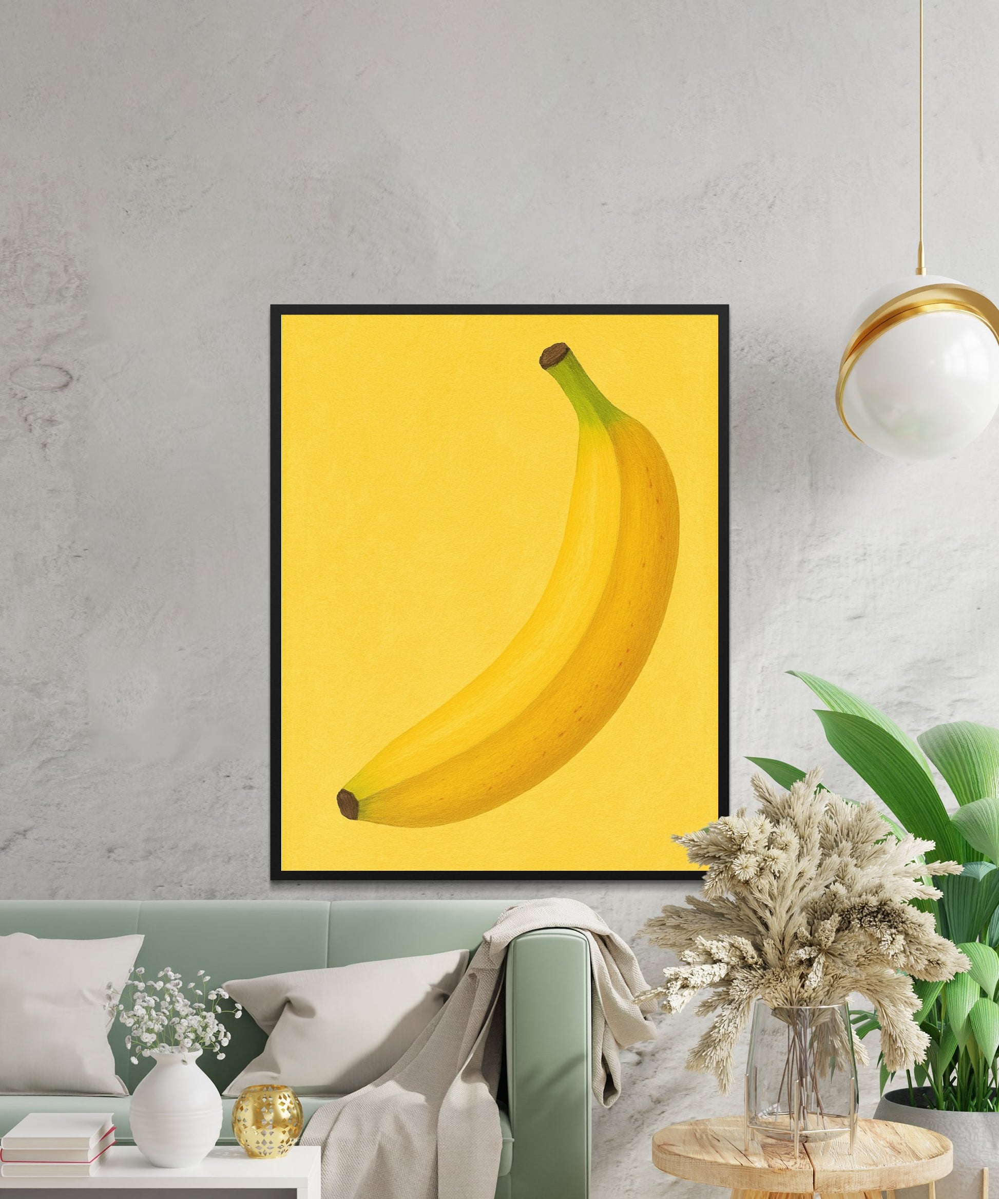 Modern Banana Art Print, Yellow Kitchen Wall Decor, Vibrant Fruit Poster, Minimalist Dining Room Artwork, Colorful Home Interior Design