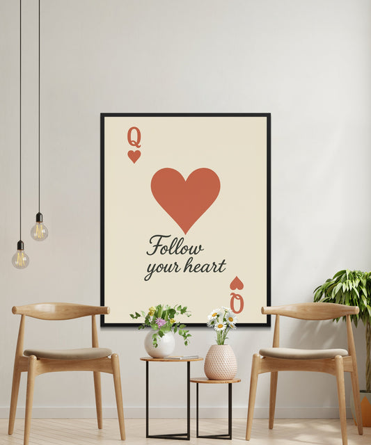 Follow Your Heart Inspirational Quote Poster, Minimalist Wall Art, Romantic Modern Decor, Red Heart Print, Love Artwork for Home