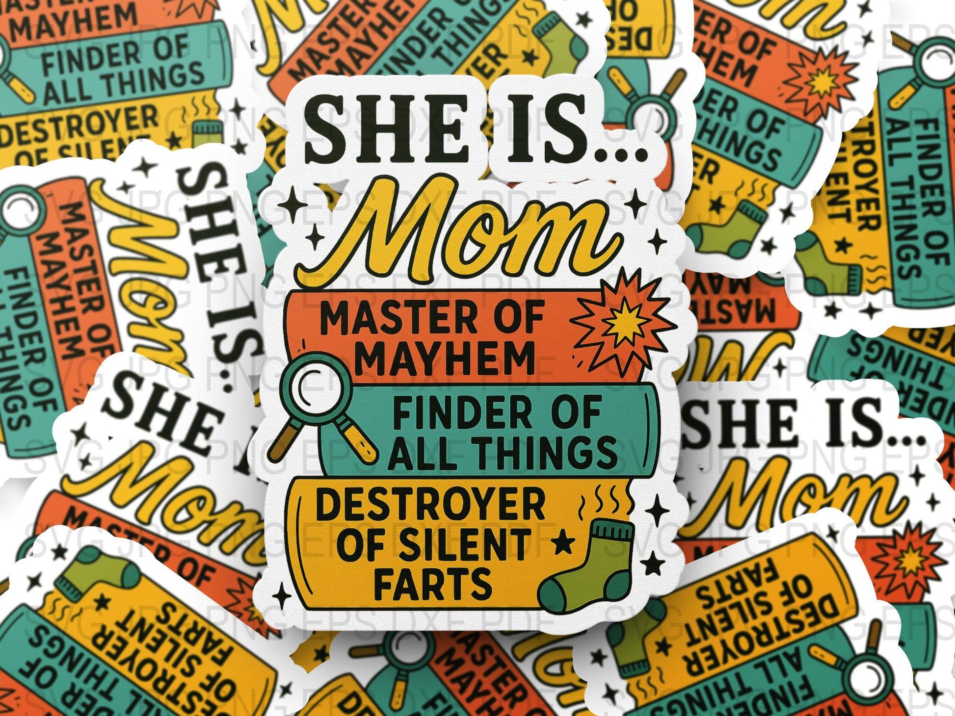 Funny Mom Fridge Magnet, Mother's Day Gift, Colorful Comic Style Kitchen Decor, Master of Mayhem, Finder of All Things, Unique Mom Gift