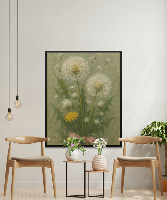 Vintage Botanical Dandelion Wall Art Print, Floral Home Decor, Large Canvas Poster, Nature Inspired Living Room Decoration