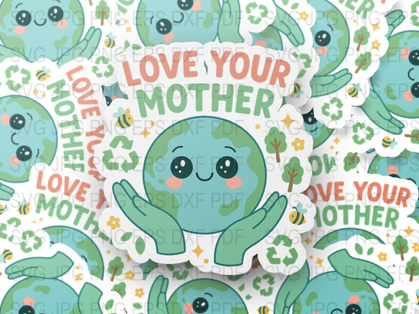 Eco-Friendly Earth Stickers, Love Your Mother Earth Decals, Cute Environmental Awareness, Green Planet Vinyl Stickers