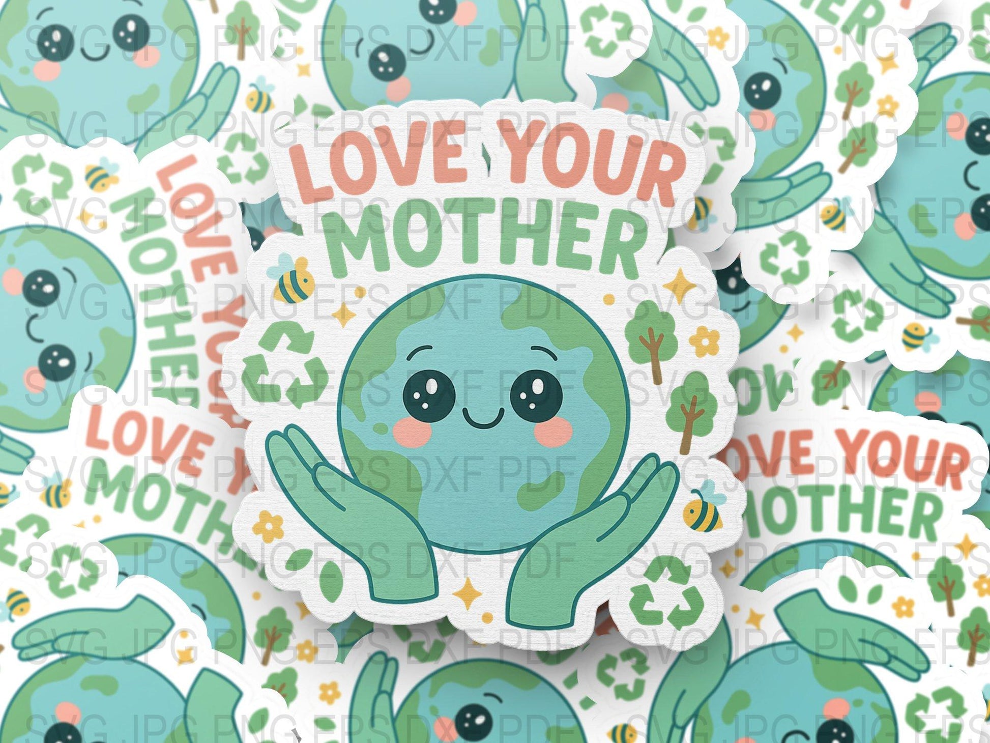 Eco-Friendly Earth Stickers, Love Your Mother Earth Decals, Cute Environmental Awareness, Green Planet Vinyl Stickers