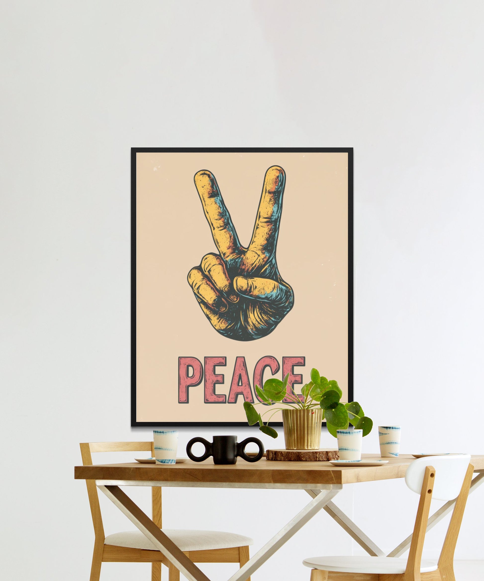 Vintage Peace Sign Poster, Retro Hand Gesture Wall Art, Boho Decor Print, Mid-Century Modern Design, Home Decoration