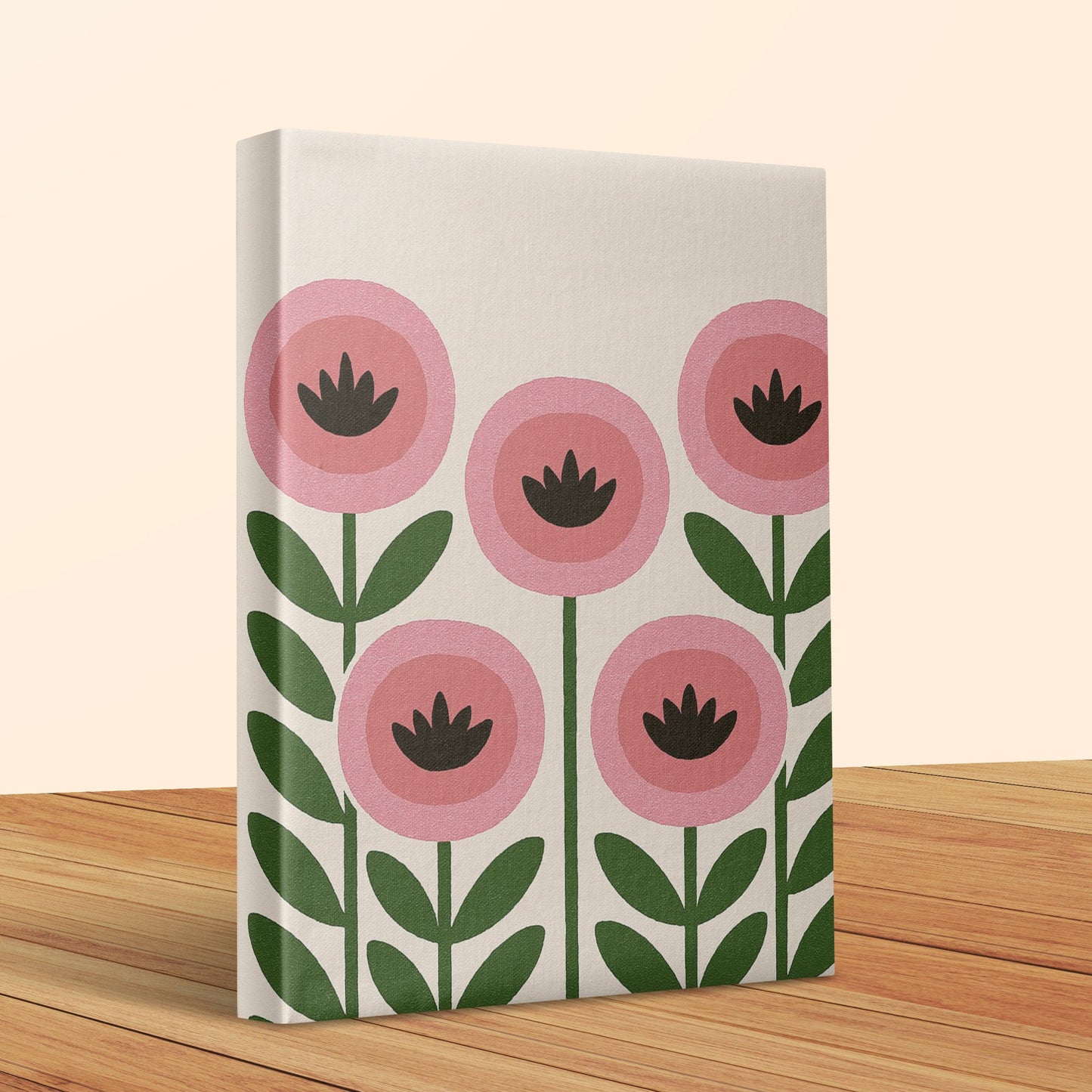 Modern Floral Canvas Art, Pink and Green Wall Decor, Minimalist Flower Print, Stylish Home Decoration