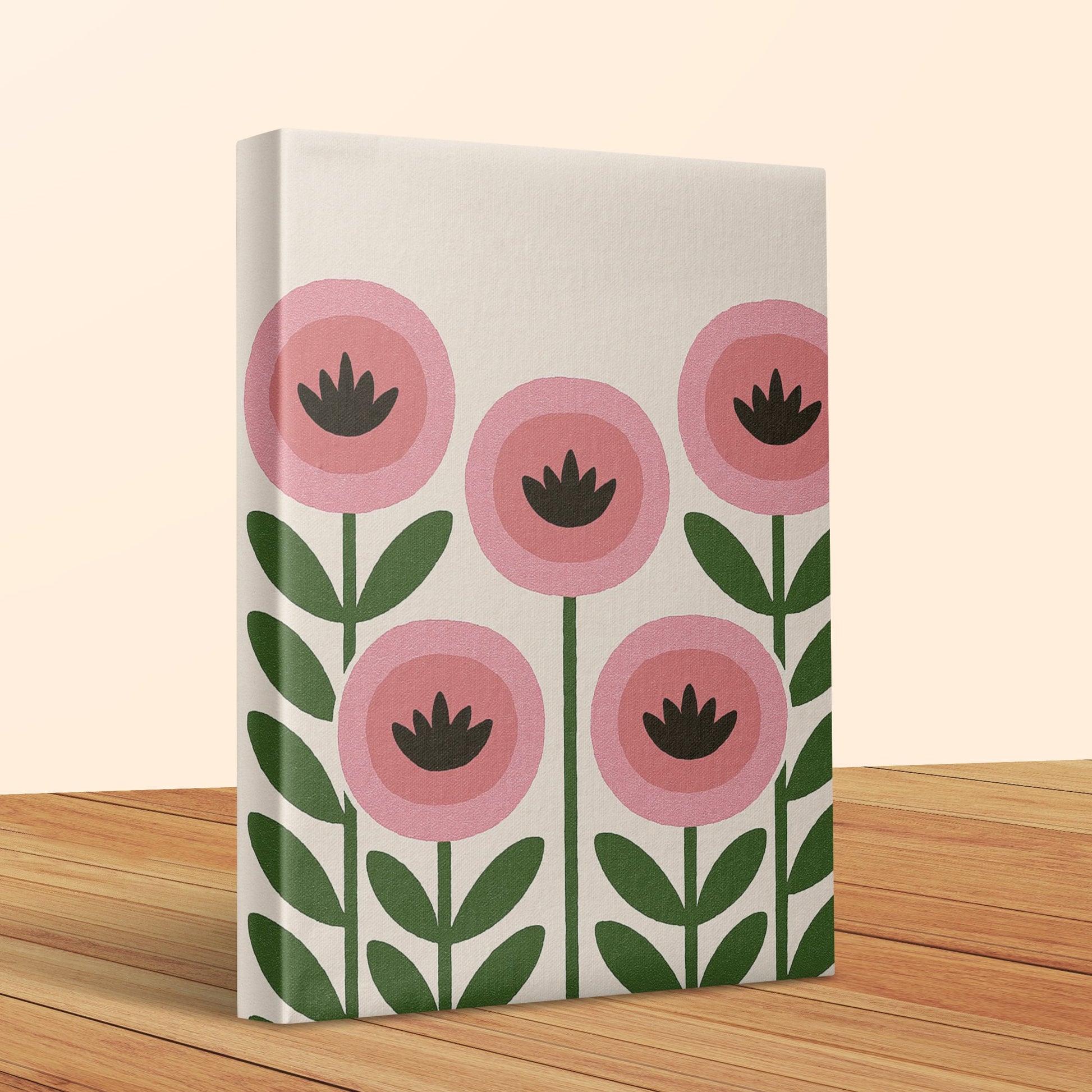 Modern Floral Canvas Art, Pink and Green Wall Decor, Minimalist Flower Print, Stylish Home Decoration