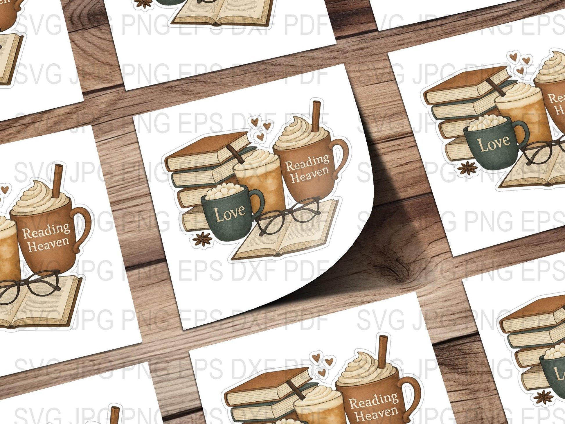 Reading Heaven Mug Sticker Design, Book Lover Vinyl Decal, Coffee Cup EPS, SVG, PNG Files for Cricut and Silhouette