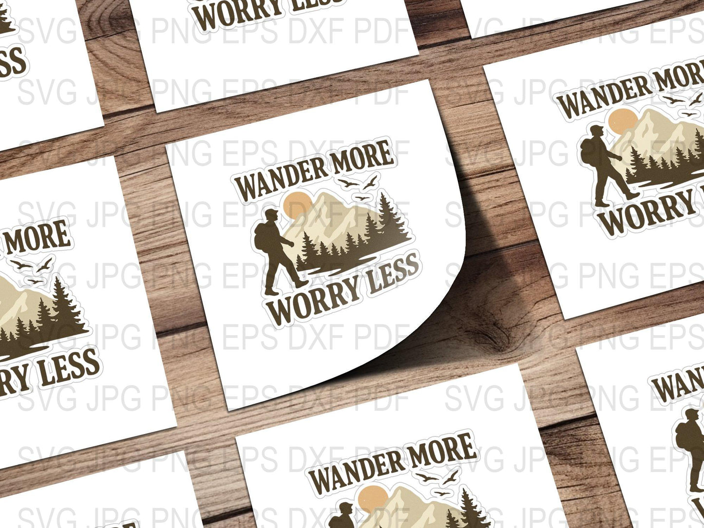 Wander More Worry Less Hiking Decal SVG, Outdoor Adventure Vector, Camping Clipart, Forest Graphic, Traveler Silhouette, Nature Explore Logo