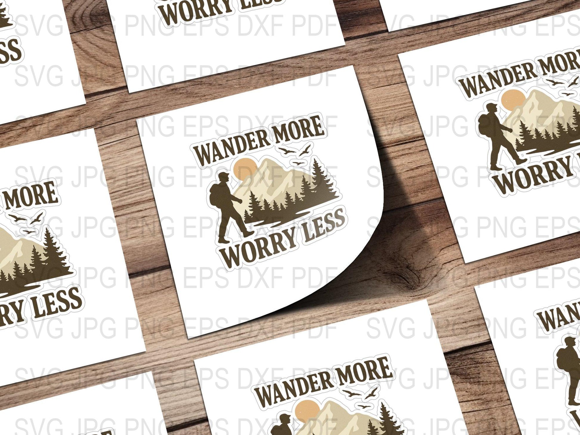 Wander More Worry Less Hiking Decal SVG, Outdoor Adventure Vector, Camping Clipart, Forest Graphic, Traveler Silhouette, Nature Explore Logo