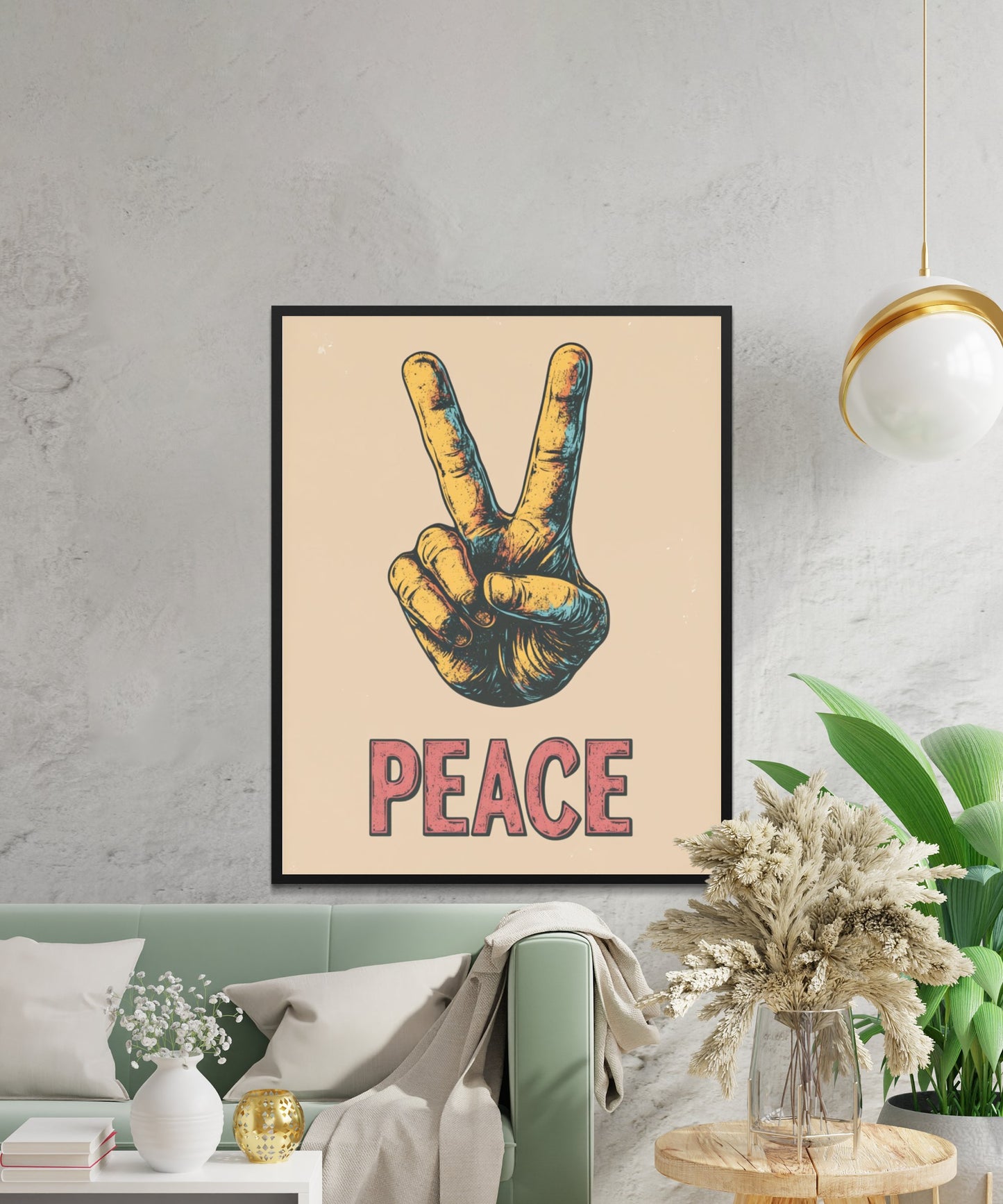 Vintage Peace Sign Poster, Retro Boho Wall Art, Colorful Living Room Decor, Mid-Century Modern Print