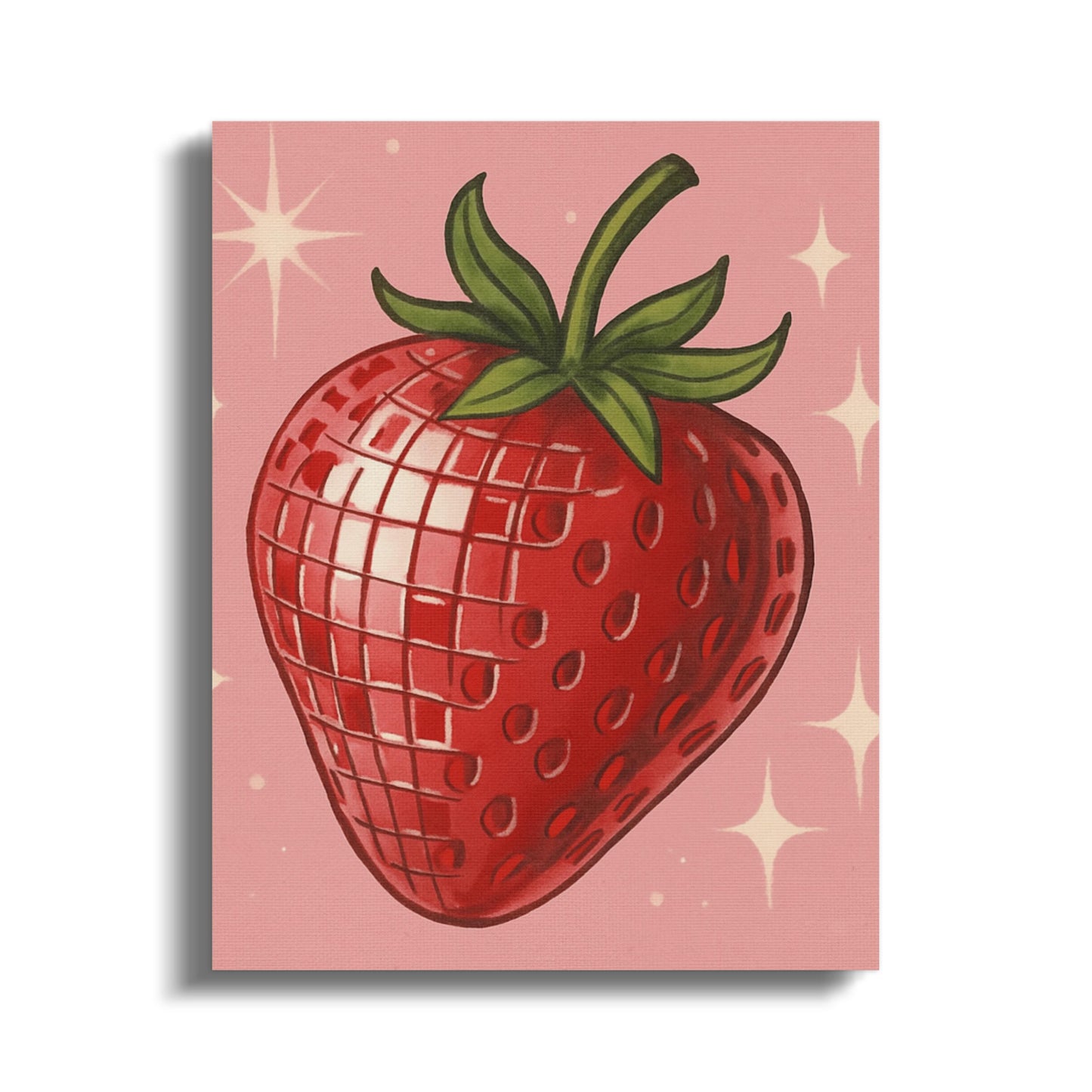 Vintage Strawberry Art Print, Retro Kitchen Decor, Pink and Red Fruit Wall Art, Mid-Century Modern Style, Gift for Foodies