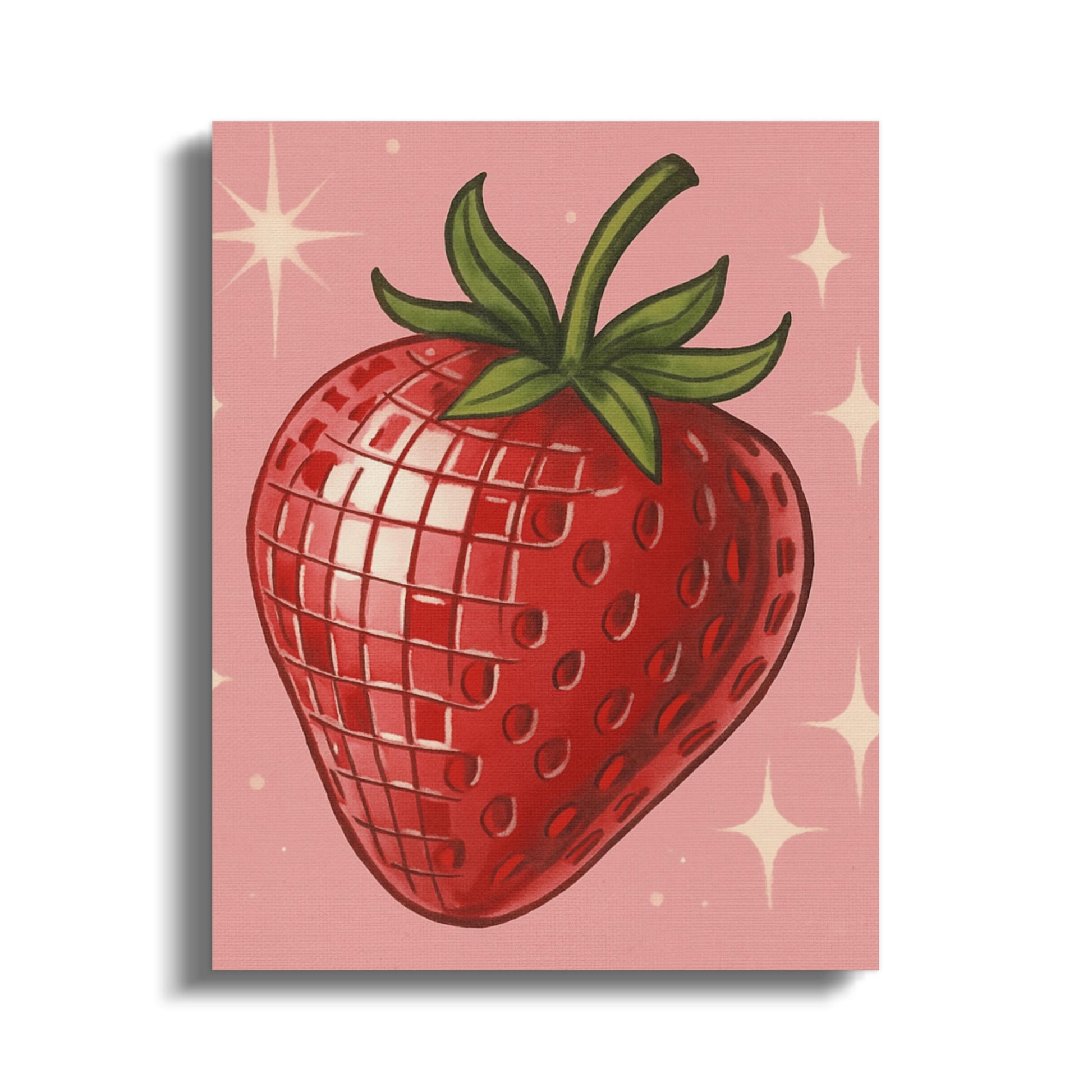 Vintage Strawberry Art Print, Retro Kitchen Decor, Pink and Red Fruit Wall Art, Mid-Century Modern Style, Gift for Foodies