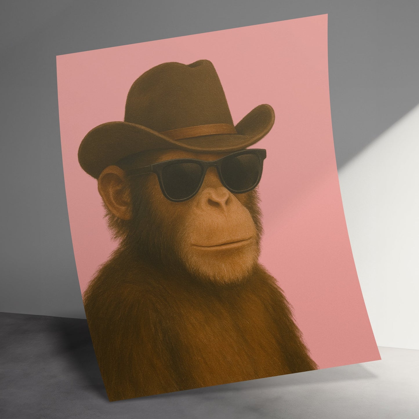 Cool Monkey in Hat and Sunglasses Art Print, Stylish Animal Poster, Wall Decor