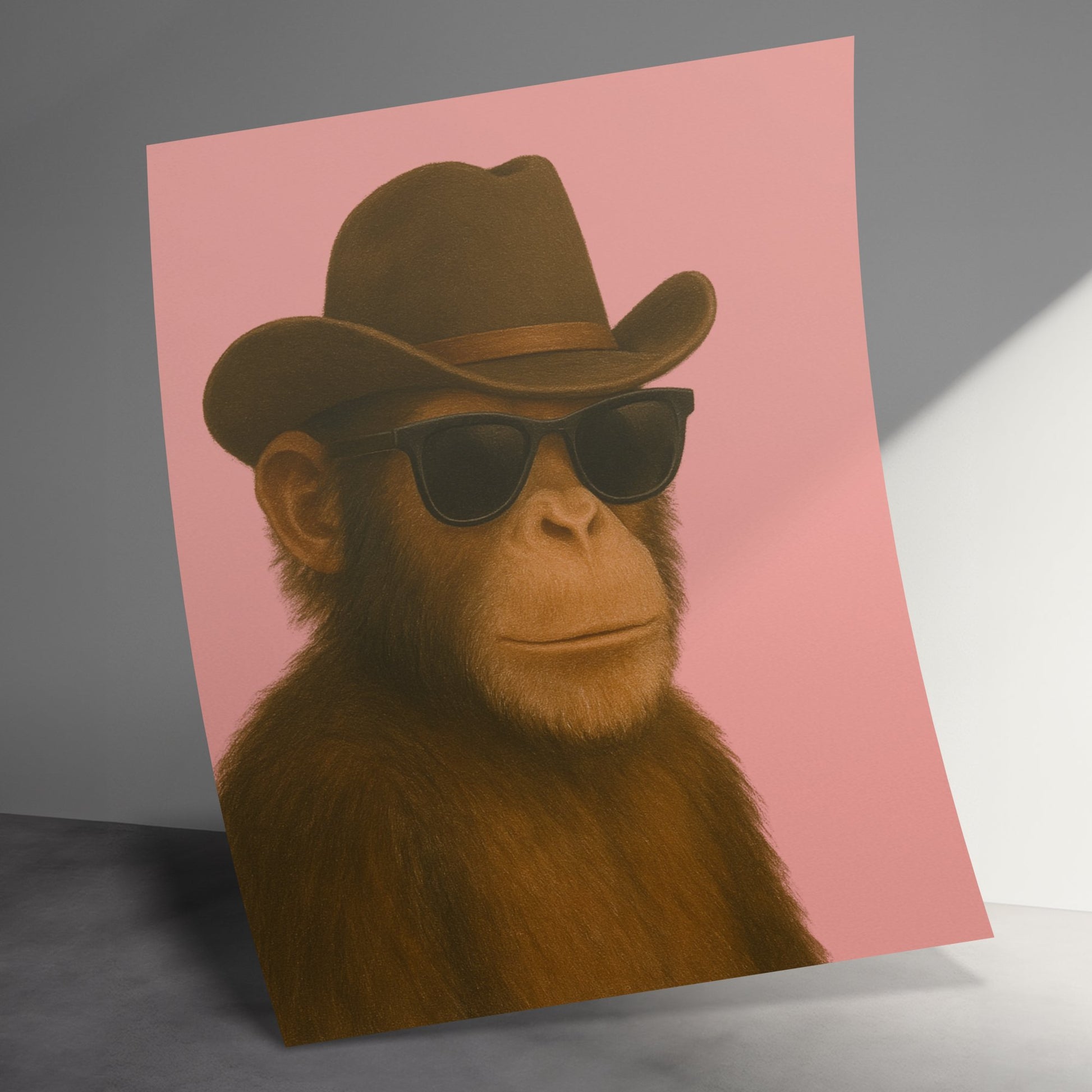 Cool Monkey in Hat and Sunglasses Art Print, Stylish Animal Poster, Wall Decor