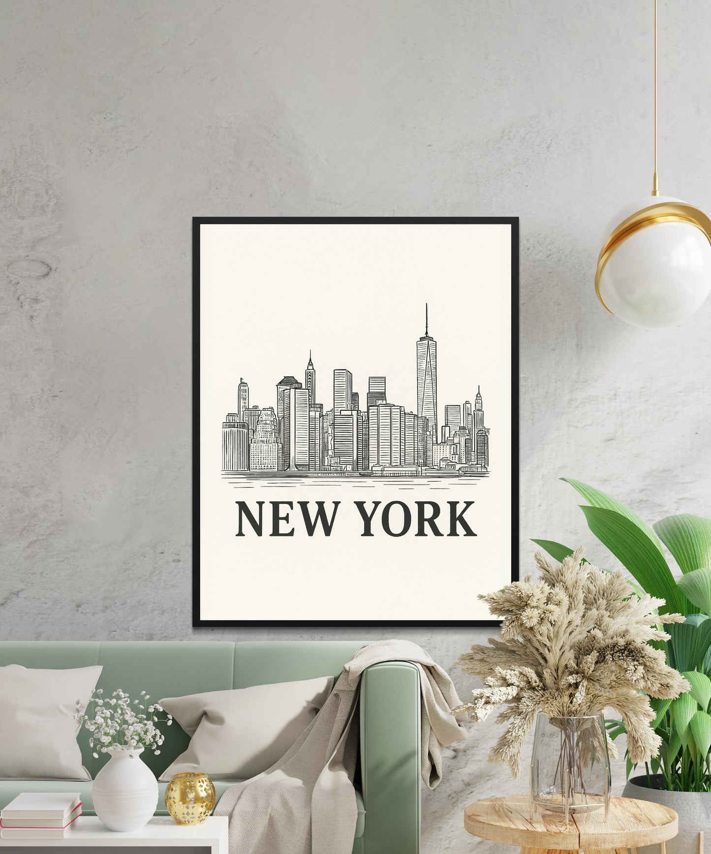 Modern New York City Skyline Wall Art Print, Urban Chic Home Decor, Minimalist Monochrome Illustration, Living Room Interior Design
