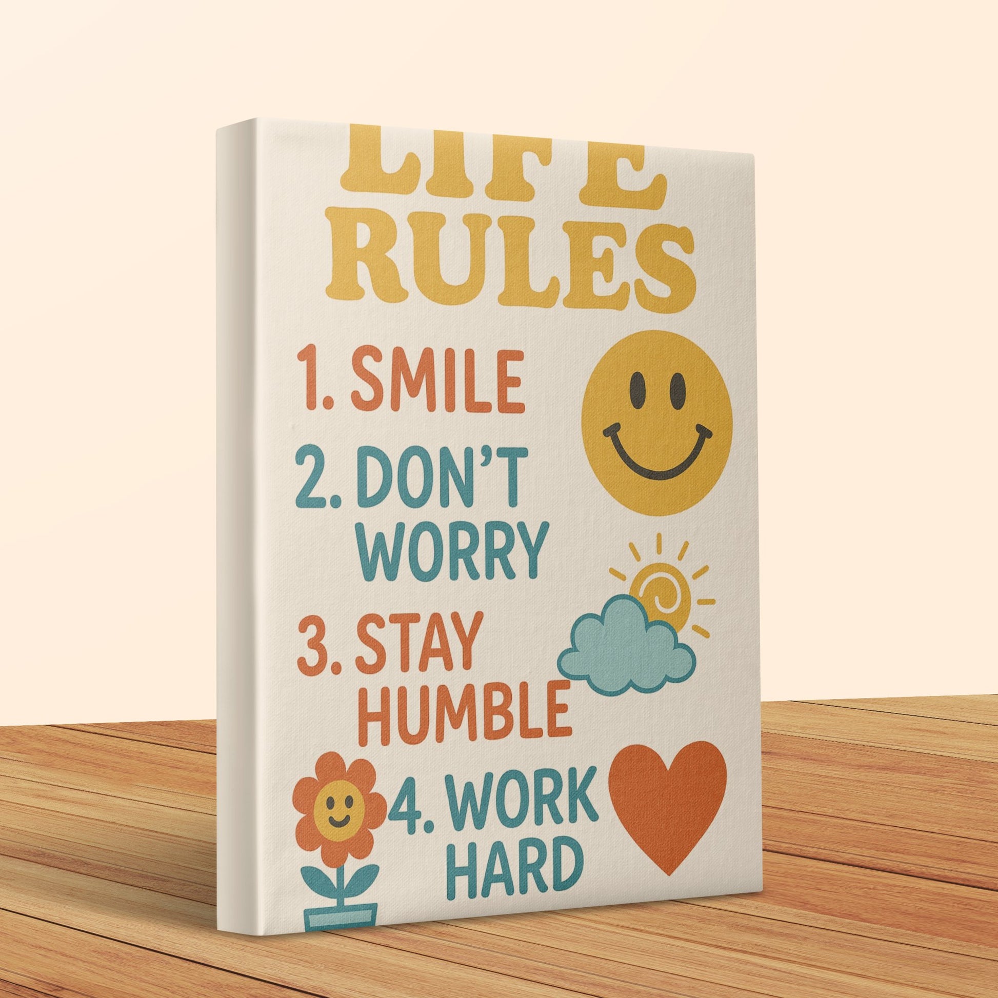 Inspirational Canvas Wall Art, Life Rules Quote, Smile, Don't Worry, Stay Humble, Home Decor