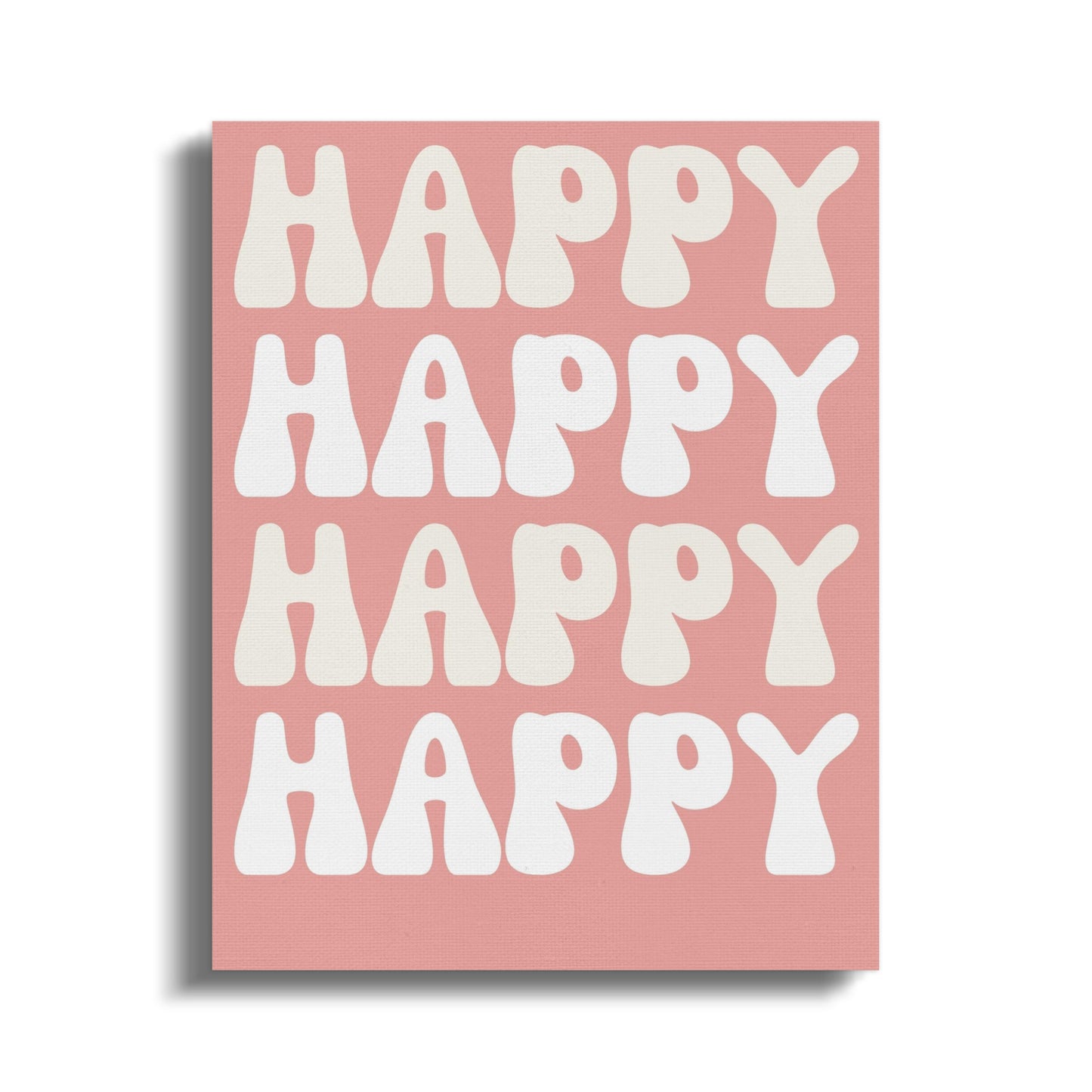 Happy Text Wall Art, Modern Minimalist Decor, Pink and White Canvas Print, Home Decorations for Living Room