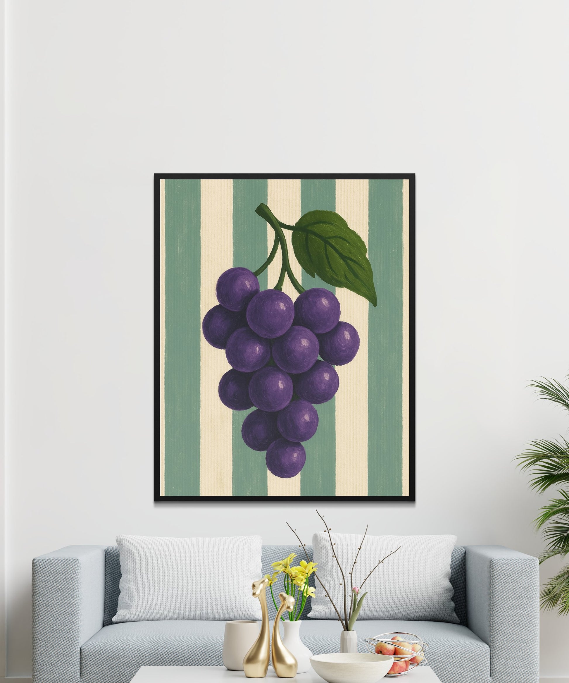 Large Purple Grapes Canvas Art Print, Vintage Style Kitchen Wall Decor, Modern Dining Room Fruit Artwork, Minimalist Home Interior Design