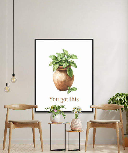 Inspirational Quote Wall Art, 'You Got This' Poster, Botanical Print, Home Office Decor, Minimalist Plant Artwork, Modern Room Decoration