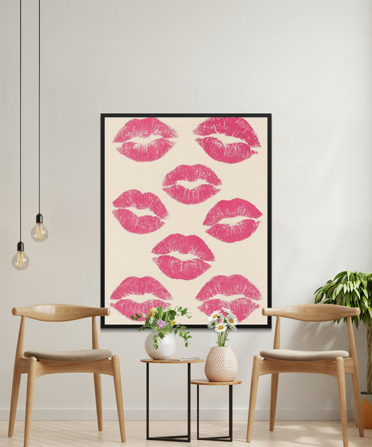 Modern Pink Lips Canvas Art Print, Romantic Wall Decor for Bedroom or Living Room, Stylish Home Interior Design