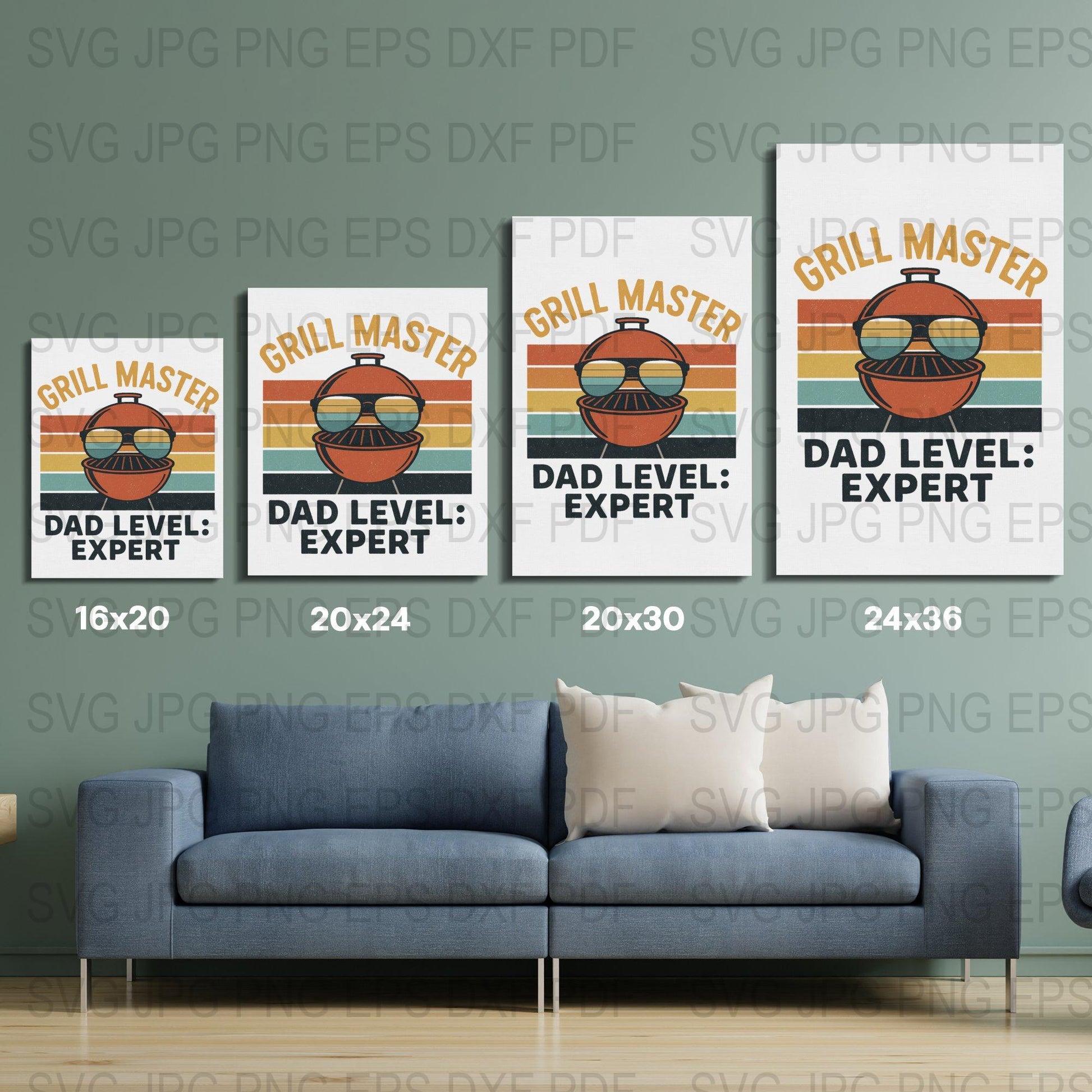 Grill Master Dad Expert BBQ Digital Art Prints, Father's Day Gift, Wall Decor Ideas 16x20 20x24 20x30 24x36 Sizes Available