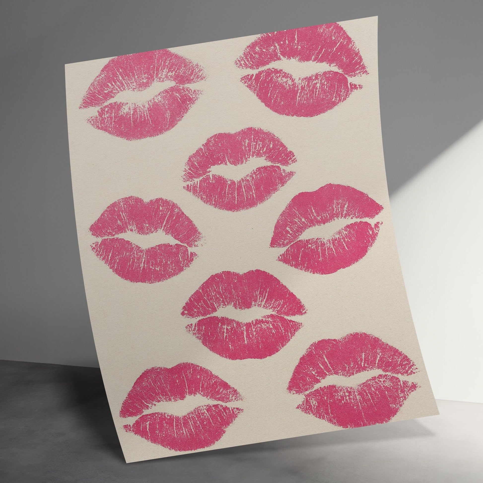 Kiss Print Card, Romantic Lipstick Kisses, Love Note, Valentine's Day, Anniversary, Wedding, Unique Handmade Greeting Card