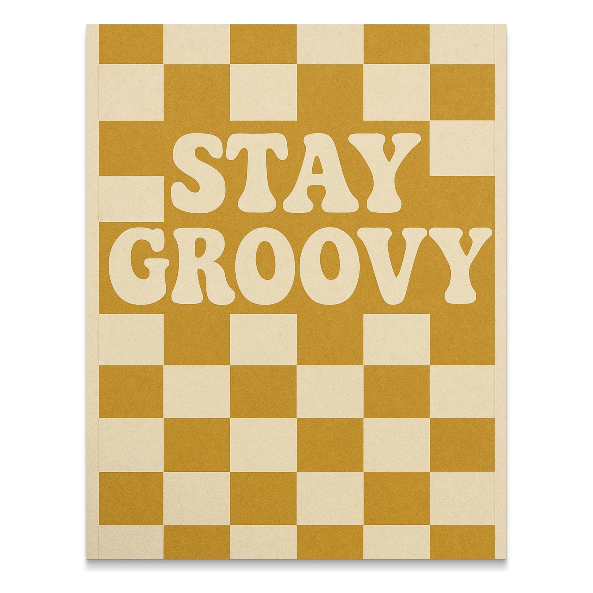 Stay Groovy Retro Checkerboard Poster, Vintage Style Wall Art, Beige and Brown Decor for Home