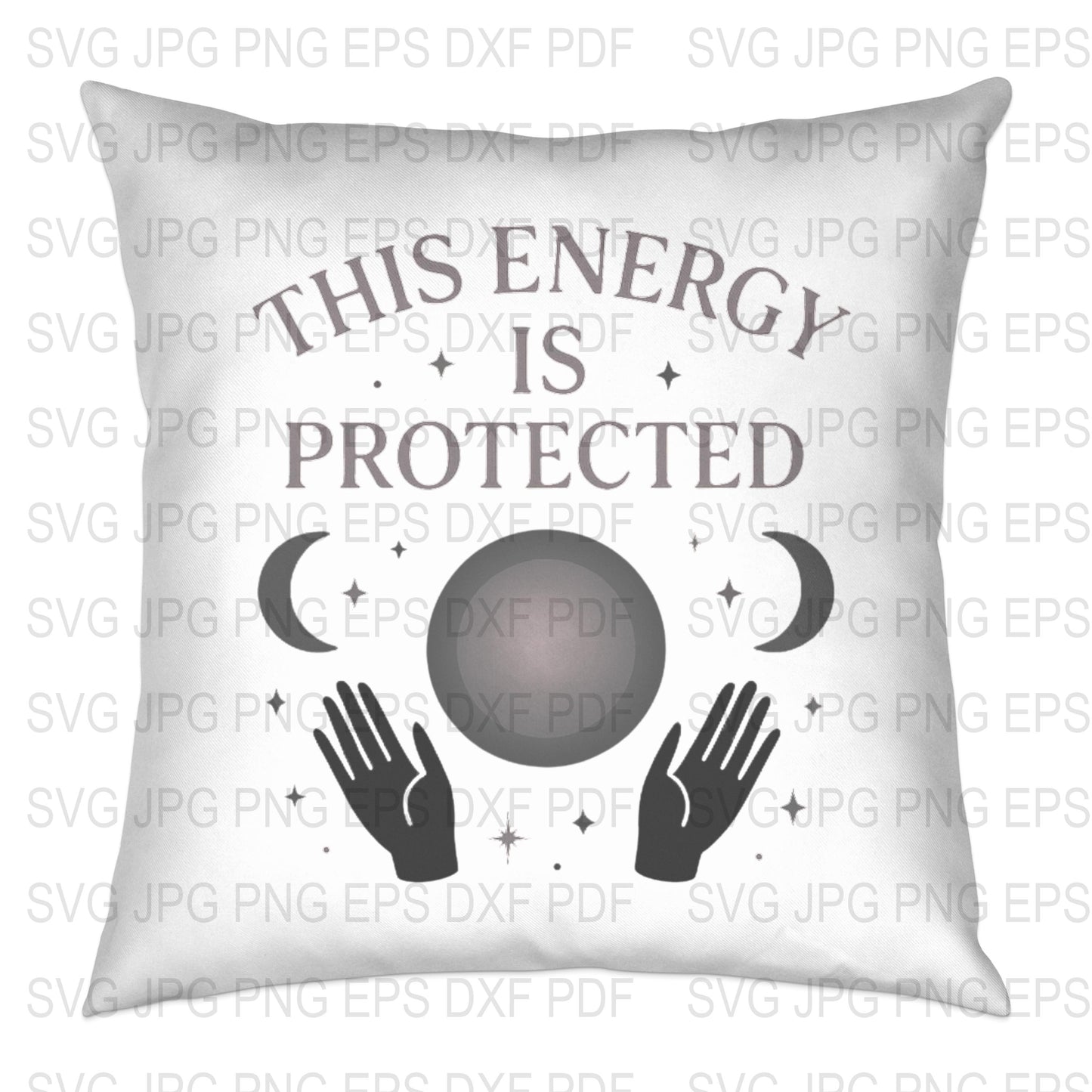 Energy Protected Spiritual Throw Pillow, Moon Phases Design, Hands Motif, Modern Home Decor, Witchy Aesthetic Cushion