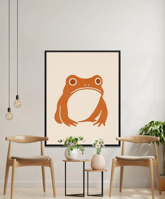 Minimalist Frog Art Print, Modern Animal Wall Decor, Beige Nursery Poster, Large Frog Illustration, Simple Home Decor