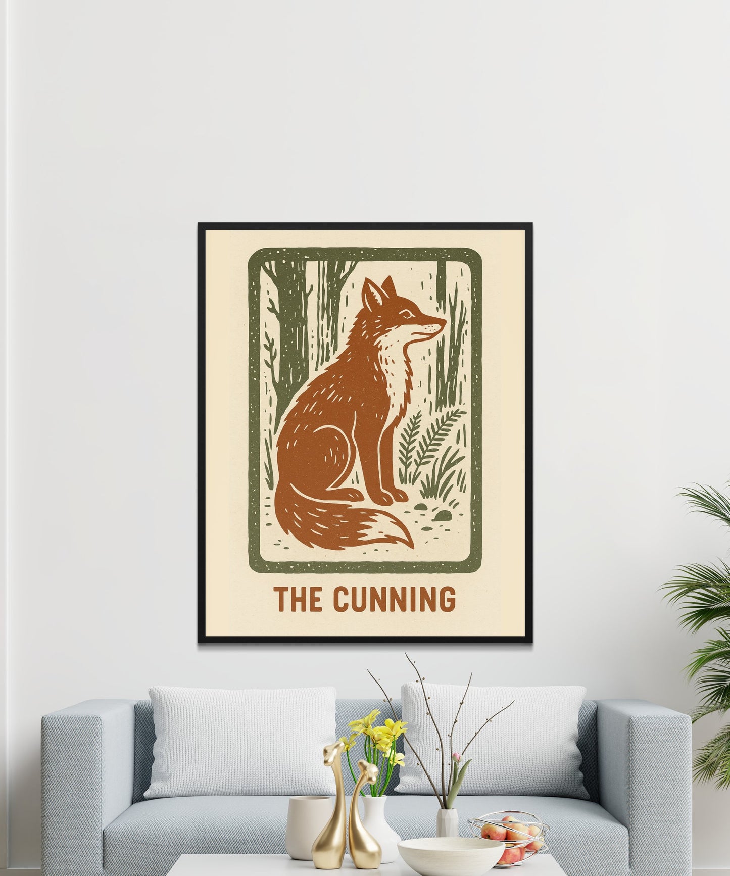 Vintage Fox Art Print, Rustic Wall Decor, Woodland Animal Illustration, Home Living Room Aesthetic